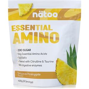 Nätoo Essential Amino Tropical Pineppal - Aminoacidi Essenziali in Polvere con BCAA, Vitamina C, B6, B12, Glutammina, Bromelina, Taurina, Citrullina - Prestazioni, Recupero al Top - Eaa Senza Zucchero