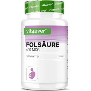 Vit4ever Acido folico 400µg - 365 compresse in una pratica scorta per 12 mesi - Vitamina B9 per la fertilità e la gravidanza - Dosaggio elevato - Alta biodisponibilità - Vegano