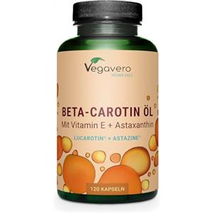 Vegavero BETACAROTENE PLUS Vegavero® | con Vitamina E + Astaxantina AstaZine® | Lucarotin® B SUN Beta Carotene | Integratore Attivatore Abbronzatura | 120 capsule GreenCaps®