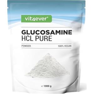 Vit4ever Glucosamine HCL Pure - 1000 g (1 kg) polvere pura senza additivi - Da fermentazione vegetale - Vegan - Altamente dosato