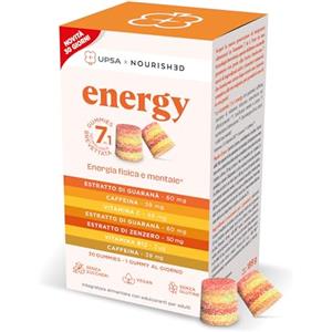 NOURISHƎD UPSA x Nourished Energy Gummies - Integratore alimentare con Guaranà, Zenzero, Vitamina C e B12 - Energia fisica e mentale - Senza zuccheri -Senza glutine - Vegan - 30 giorni di trattamento