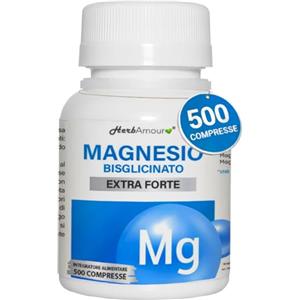 HerbAmour MAGNESIO BISGLICINATO | 500 Micro-Compresse Ad Alto Dosaggio | 300 mg - Alta Biodisponibilità | Riduce Stanchezza e Affaticamento | Supporta Muscoli, Sistema Nervoso e Ossa | Integratore Made in Italy