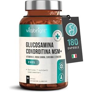 VitaBright Glucosamina Condroitina MSM 180 Capsule, Integratore Articolazioni uomo/donna, Cartilagine Ginocchio, Glucosamina solfato complex, condroitina glucosamina alto dosaggio, VitaBright Glucosamine Complex