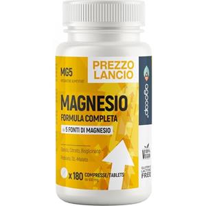 Agocap Magnesio Completo, 600 mg Formula Completa con Magnesio Bisglicinato, Pidolato, Malato, Citrato e Ossido - 5 Composti di Alta qualità. 180 Compresse