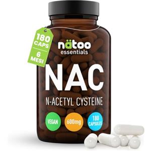NÄTOO NAC n-acetil-cisteina, Nac 600mg, 180 capsule, Integratori Alimentari di Acetilcisteina derivato dell'aminoacido L-Cisteina, Nac Antiossidante, Vegan