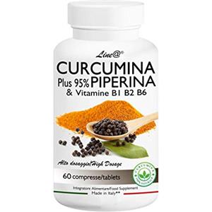 Line@Diet CURCUMINA Plus 95% | CURCUMINOIDI 950 MG | 100% NATURALE Curcuma e Piperina - potenziata con PIPERINA 1000 mg Alto Dosaggio (60 CPR) 20 VOLTE PIU' EFFICACE! Prodotto ITALIANO