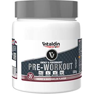 VITALDIN SPORT Energy & Performance Pre Workout - Bevanda Pre allenamento in polvere Caffeina, Creatina, Aminoacidi e Vitamine - Migliora le Prestazioni e Recupero Muscolare; Ciliegia Anguria - 330 g