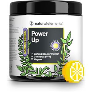 natural elements Power Up Lemon Ice Tea - booster con caffeina, NewCaff75, vitamine B, vitamina C, L-tirosina, estratto di Ginkgo e tè verde - 40 drink - vegano, alto dosaggio, con stevia - prodotto e testato in labor