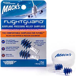 Mack's Flightguard Airplane Pressure Relief Tappi per le orecchie - 26dB NRR - Comodi e sicuri, tappi per le orecchie da viaggio
