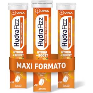 UPSA - Hydrafizz Boost - 48 Compresse effervescenti - Massimizza l'Idratazione - Elettroliti Essenziali per il Benessere - Caffeina e Guarana - Vitamina C - Energia per Corpo e Mente - Gusto Arancia