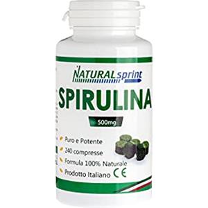 Natural Sprint - Alga Spirulina 240 compresse Vegan, No Ogm - Made in Italy integratore vegano proteico vitamine del gruppo B PRODOTTO & CONFEZIONATO IN ITALIA 100%