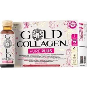 GOLD COLLAGEN New Pure Plus - Collagene Integratore con Biotina Crescita Capelli Pelle Unghie, Equilibrio Ormoni e Sistema Immunitario, Vitamina C, 8g Collagene Marino, Acido Ialuronico 1 Pack 10x50ml