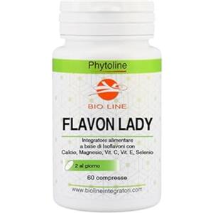 Laboratori Bio Line Flavon Lady - Integratori Menopausa a Base di Isoflavoni della Soia e Trifoglio Rosso (60 Compresse) Aiuta Contro i Problemi della Menopausa, Contiene anche Minerali e Vitamine