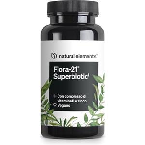 natural elements Flora 21® Superbiotic - 60 Capsule - Ceppi Batteri Sporigeni & Postbiotici - con Vitamine B e Zinco - vegano, dosaggio ottimale, senza additivi inutili - testato in laboratorio in Germania