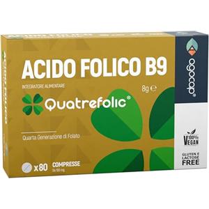 Agocap Acido Folico - QUATREFOLIC, 80 compresse di Acido Folico in forma Biologicamente Attiva, assorbimento fino a tre volte maggiore. Integratore per Gravidanza e Fertilità, Folina Mamma