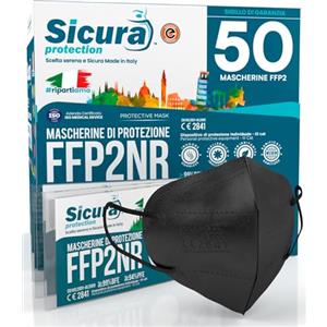 Eurocali 50 Mascherine FFP2 NERE Certificate CE Made in Italy BFE ≥99% Mascherina ffp2 vera Marcatura EFFETTO PULITO