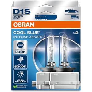 OSRAM XENARC COOL BLUE INTENSE D1S, +150% more brightness, up to 6,200K, xenon headlight lamp, LED look, Hanging folding box (2 lamps)