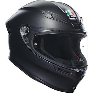 AGV - K6 S E2206 MPLK, Casco Moto Integrale Stradale Racing in Fibra Carboaramidica, Leggero, Aerodinamico, Visiera Panoramica Antigraffio, Interni Rimovibili, Predisposizione Pinlock, Nero Opaco, S