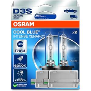 OSRAM XENARC COOL BLUE INTENSE D3S, +150% more brightness, up to 6,200K, xenon headlight lamp, LED look, Hanging folding box (2 lamps)