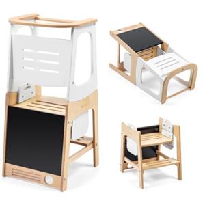 Maxi-Cosi Toucan, Torre Montessoriana Bambini, Torre di apprendimento in legno, Lavagna, Regolabile in Altezza, Convertibile in Tavolo+Sedia, Portata 150kg, Legno Certificato FSC 100%, Natural Wood