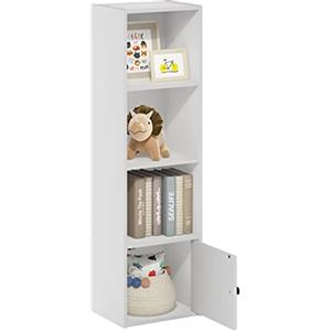 Furinno Luder Libreria a 4 Ripiani con Armadio a 1 Anta, Bianco, 4-Tier