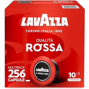 Lavazza A Modo Mio Qualità Rossa, 256 Capsule Caffè, per un Espresso con Note Aromatiche di Cioccolato e Frutta Secca, Arabica e Robusta, Intensità 10/13, Tostatura Media, 16 Confezioni da 16 Capsule