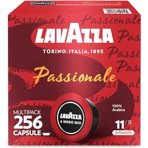 Lavazza, A Modo Mio Passionale, 256 Capsule Caffè, per un Espresso con Note di Caramello e Cioccolato, 100% Arabica, Intensità 11/13, Tostatura Scura, 16 Confezioni x 16 Capsule