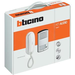 BTICINO Kit Audio Monofamiliare 2 Fili, Citofono con Cornetta Bianca Sprint L2 e Pulsantiera Linea 2000 in Alluminio con 1 Chiamata, Installazione da Parete, 366811