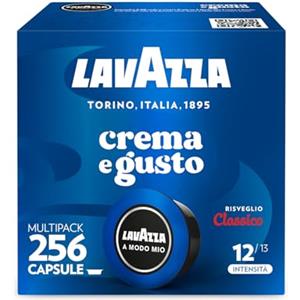 Lavazza, A Modo Mio Crema e Gusto Classico, 256 Capsule Caffè, per un Espresso con Note di Cioccolato e Frutta Secca, Arabica e Robusta, Intensità 12/13, Tostatura Media, 16 Confezioni da 16 Capsule