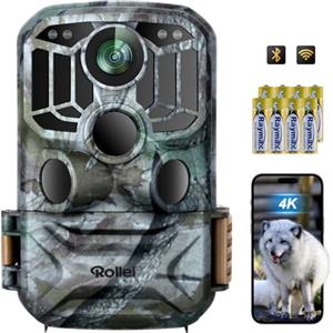 Rollei Fototrappola Rollei 4K WiFi, 48MP 4K Fototrappola Notturna Wifi con App e Sensore di Movimento Telecamera Caccia Notturna Infrarossi con Batteria e Schermo TFT-LCD da 2" Impermeabile IP65 per Animali