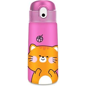 Cartomania Borraccia termica chill & refill, Tema gattino, Rosa, 460ml, Acciaio, Cannuccia, Mantenimento temperatura caldo 12 h/freddo 24 h, Scuola, Bambini e adulti, Idea regalo