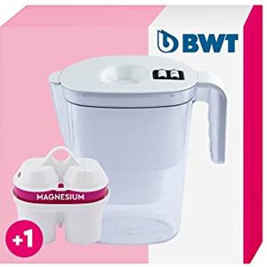 BWT Caraffa Filtrante Vida White da 2,6 l - Filtro per acqua da tavola Filtra CALCARE, Cloro, Piombo e Rame - Include una cartuccia Filtro per Acqua del Rubinetto con aggiunta di Magnesio