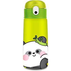 Cartomania Borraccia termica chill & refill, Tema panda, Verde, 460ml, Acciaio bpa free, Cannuccia, A prova di goccia, Mantenimento temperatura caldo 12h/ freddo 24h, Scuola, Bambini, Idea regalo