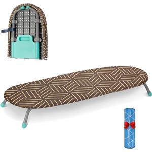 AiQInu Asse da Stiro Piccolo con Supporto Antiscivolo per Ferro da Stiro, Asse da Stiro da Tavolo Portatile con 2 Coperture Resistenti al Calore, per Viaggi e Uso Domestico