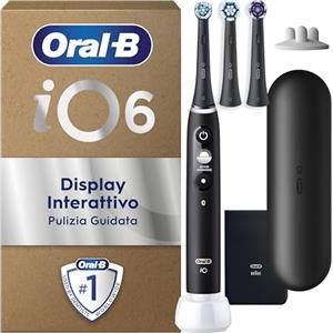 Oral-B Spazzolino Elettrico Ricaricabile iO 6 Nero, 1 Spazzolino Elettrico, 3 Testine Oral B Di Ricambio, Custodia Da Viaggio, Pulizia Denti Efficace