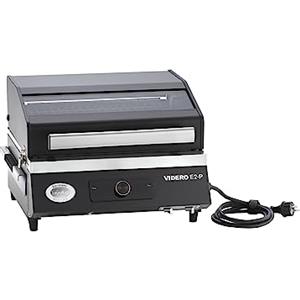 RÖSLE barbecue elettrico BBQ-Portable Videro E2-P, barbecue da tavolo portatile con 2 bruciatori, scaldavivande e coperchio con inserto in vetro, acciaio verniciato a polvere, nero/argento
