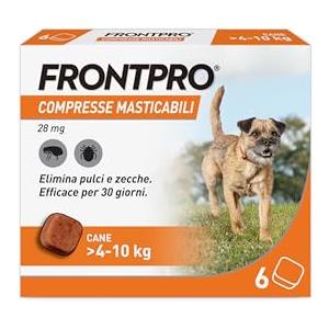 FRONTPRO 6 Compresse Masticabili Antiparassitario per Cani di Peso > 4-10 kg Protegge da Pulci e Zecche, Antipulci in Confezione da 6 Compresse da 28.3 mg di Afoxolaner