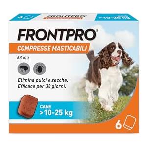 FRONTPRO 6 Compresse Masticabili Antiparassitario per Cani di Peso > 10-25 kg Protegge da Pulci e Zecche, Antipulci in Confezione da 6 Compresse da 68 mg di Afoxolaner