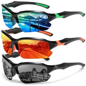MLPKOI 3 PCS Occhiali da Sole Ciclismo, Occhiali da Sole Sportivi Polarizzati UV400 Occhiali Veloci Occhiali Ciclismo da Uomo Donna per Pesca/Corsa/Sport all'Aperto