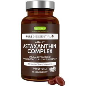 Igennus Healthcare Nutrition Astaxantina Ultra Pura, Complesso Antiossidante, 42mg di H. Pluvialis Fornisce 4 mg di Astaxantina Naturale, 90 Capsule Vegane, Non OGM - Igennus