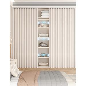 Aeovot Tenda per Cabina Armadio Aperto, Tenda Antipolvere per Scaffale Personalizzata, Tende Scorrevoli per Armadietti Cucina Scarpiera Libreria con Guide di Scorrimento Autoadesive(Beige)