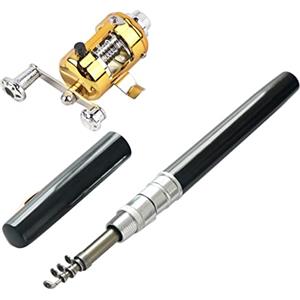 Lwuey Mini Canna da Pesca - Penna Canna da Pesca Kit da Pesca Forma Penna Telescopica Portatile con Mulinello per Mare,Lago,Viaggi