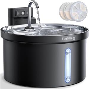 FEELNEEDY Fontanella per Gatti senza Fili con Sensore di Movimento FEELNEEDY 3,5L Fontana per Gatti a Batteria 4000 mAh, Separazione dell'Acqua e dell'Elettricità, Distributore Acqua Gatti con 3 Filtri, Nera