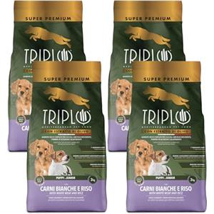 TRIPLO TerComposti - Triplo Pet Food Puppy & Junior Carni Bianche e Riso 3kg x4, Ideale per Crescita Sana, Pelo Lucido e Folto, Crocchette Cani Cuccioli con Estratto di Olivo, Secco Nutriente e Bilanciato