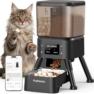 PalNests 4L Distributore Automatico Cibo Gatti con Doppio Tramoggia, 5G/2.4G WiFi Intelligente Dispenser Crocchette Gatto, Controllo App, 2 Scomparto, Timer Programmabile, Ciotola in Acciaio Inox