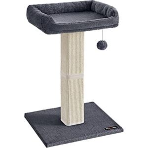 Feandrea Albero per Gatti, Tiragraffi con Piattaforma in Peluche da 40 x 30 cm, Graffiatoio per Gatti, Alto 71 cm, Colonna con Sisal Intrecciato, Base 45 x 40 cm, con Pompon, Grigio Scuro PCA022G01