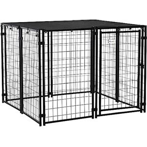 PawHut Recinto per Cani in Acciaio Pieghevole con Copertura, Box per Animali a 8 Pannelli con Porta Bloccabile, 141x141x113cm, Nero