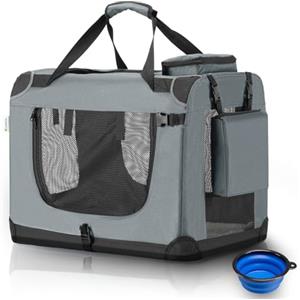 Juskys Trasportino per Cani Lassie M pieghevole e portatile 42x60x44 cm con coperta, borsa e maniglie - trasportino pieghevole per cani, gatti e animali domestici - tessuto Oxford - Grigio