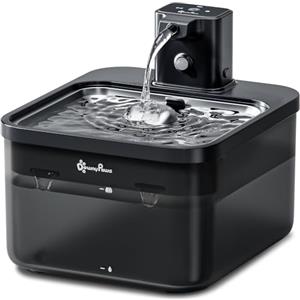 DownyPaws Fontanella per Gatti Senza Fili con Vassoio in Acciaio, Alimentazione a Batteria da 4000mAh, 2,5 L Ultra Silenziosa Fontanella per Gatti con Sensore, Nero