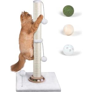 Fantasreen Tiragraffi da 78cm per Gatti Domestici, Giocattoli per Gattini, Tiragraffi Interattivo con Palline alla Catnip, Corda in Sisal per Gatti di Grossa Taglia, Bianco